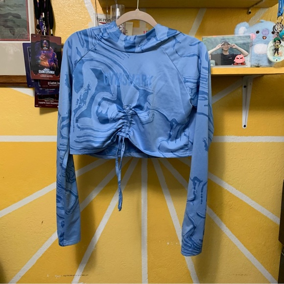 Gymshart GS Power Pullover Cropped Hoodie Blue Swirl Size Small - Picture 1 of 8